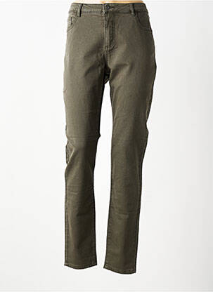 Pantalon slim țesătură poplin mărime normală verde GEISHA femeie