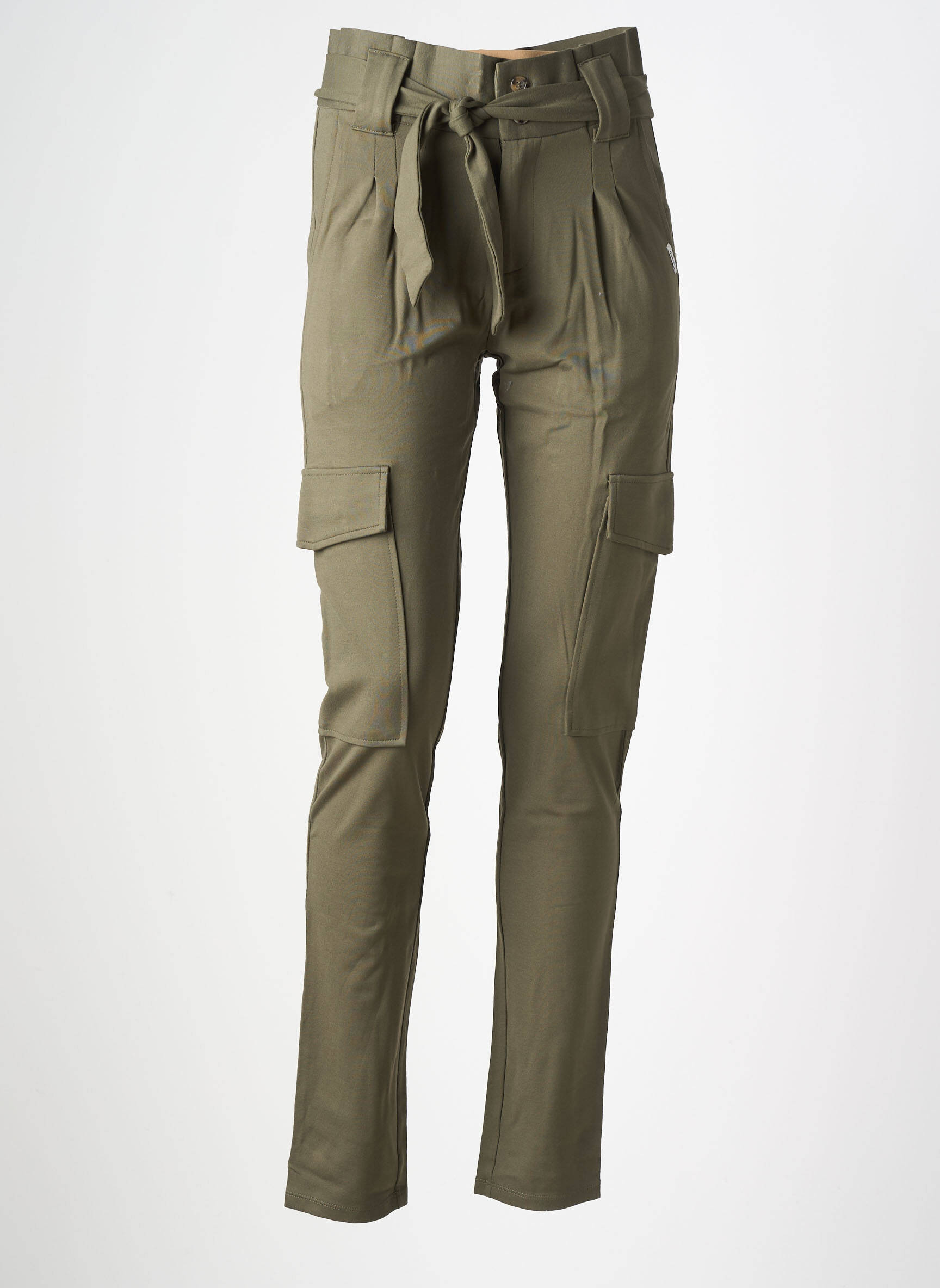 Pantalon cargo țesătură poplin verde GARCIA fată