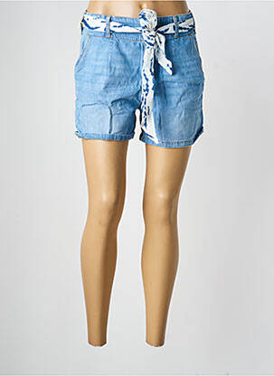 Șort țesătură denim talie cu cleme albastru LE TEMPS DES CERISES fată