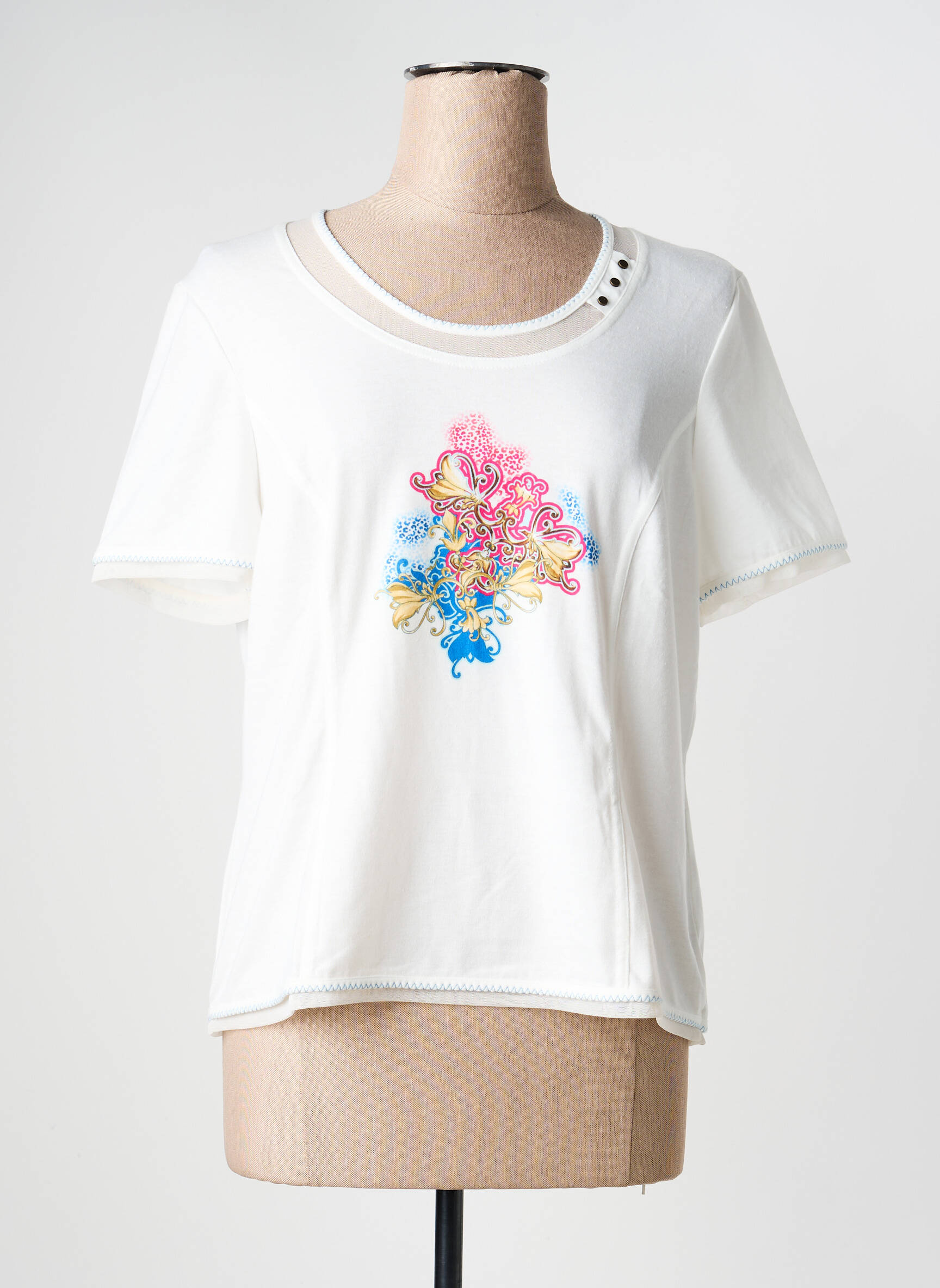 Tricou elasticitate mâneci scurte alb PAUPORTÉ femeie