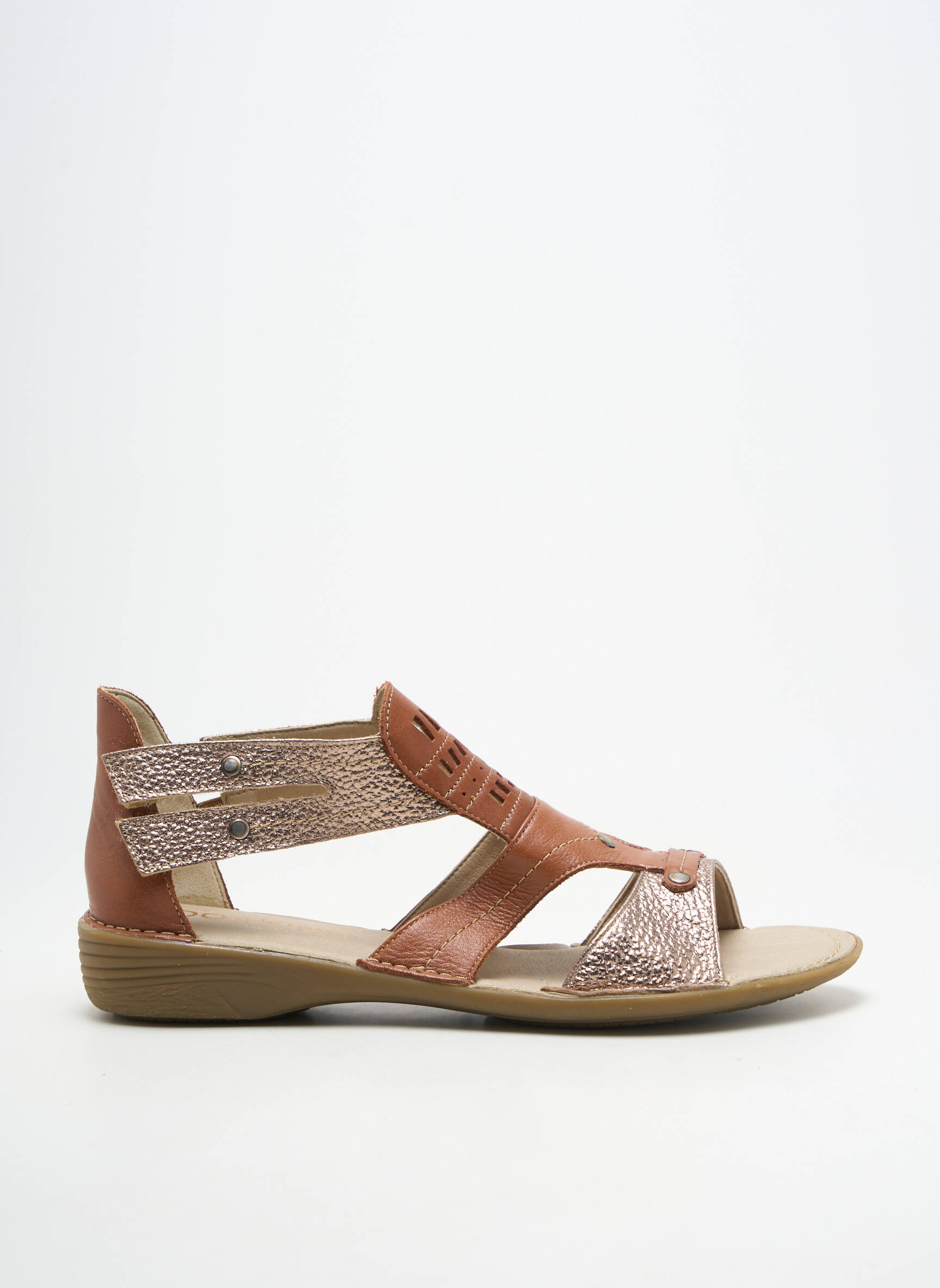 Sandale/pantofi decupați material neted toc plat până la 3 cm maro FLUCHOS femeie
