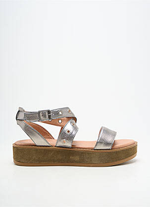 Sandale/pantofi decupați material neted toc de 4 la 6 cm argintiu REGARD femeie