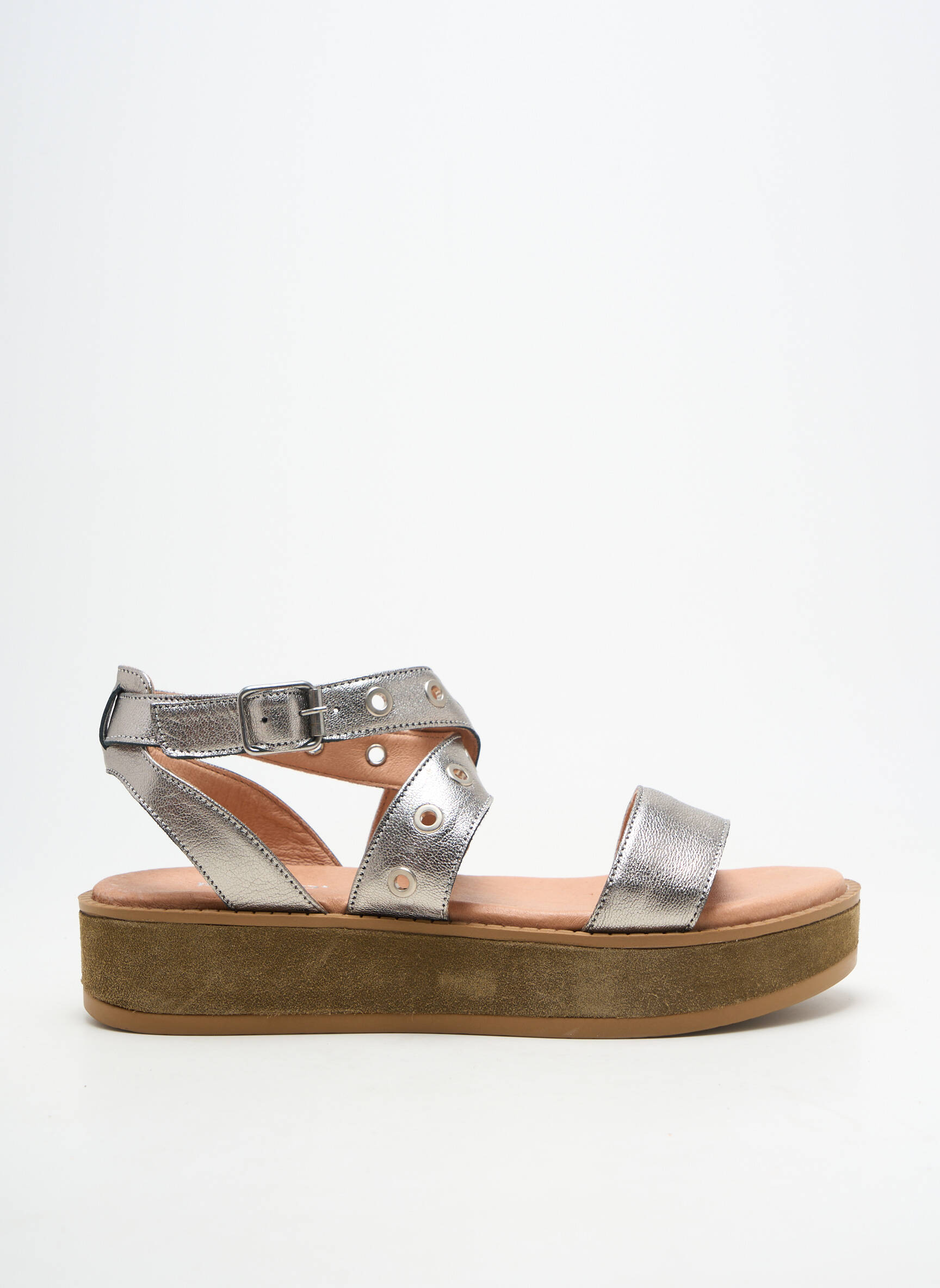 Sandale/pantofi decupați material neted toc de 4 la 6 cm argintiu REGARD femeie