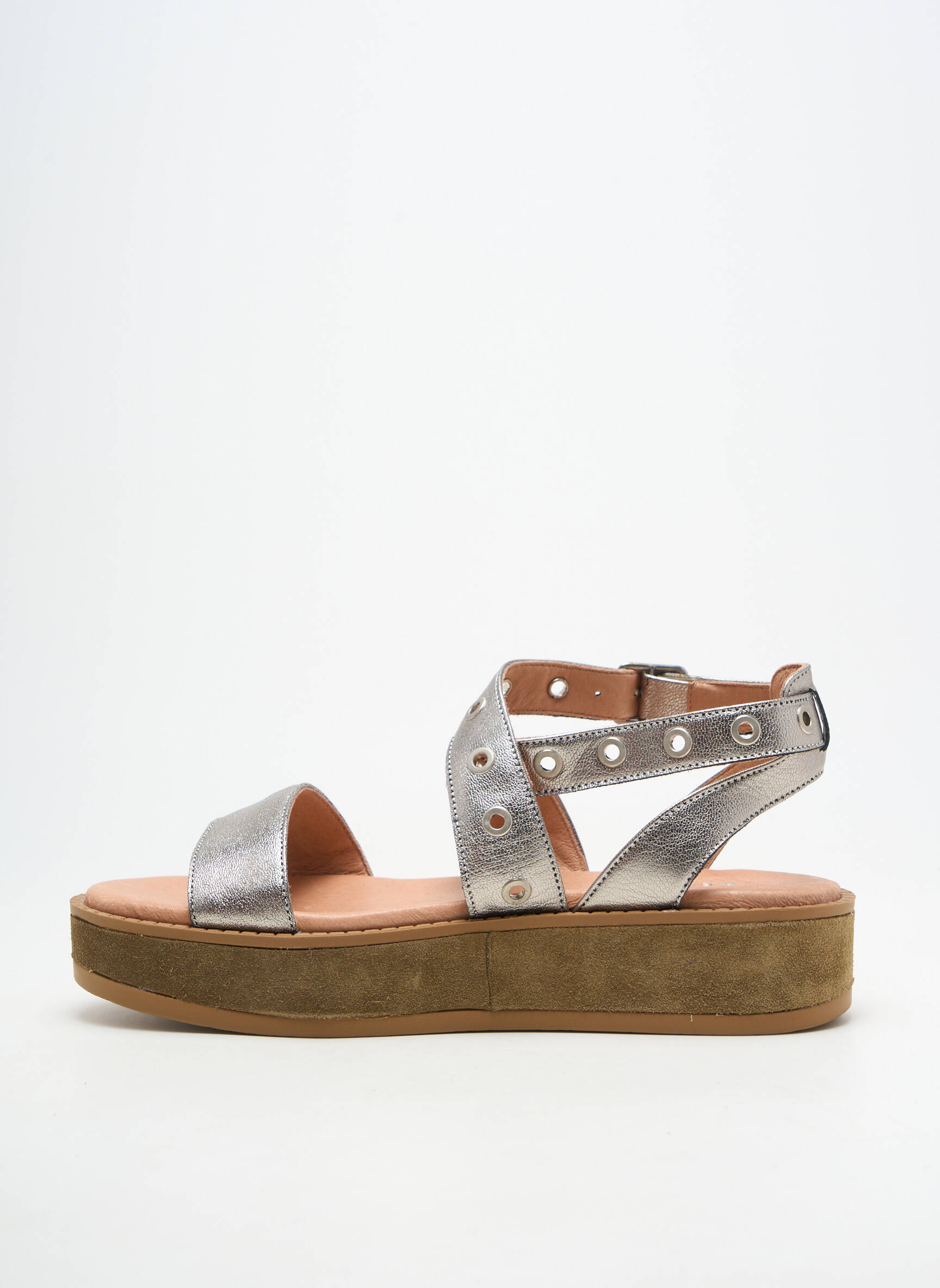 Sandale/pantofi decupați material neted toc de 4 la 6 cm argintiu REGARD femeie
