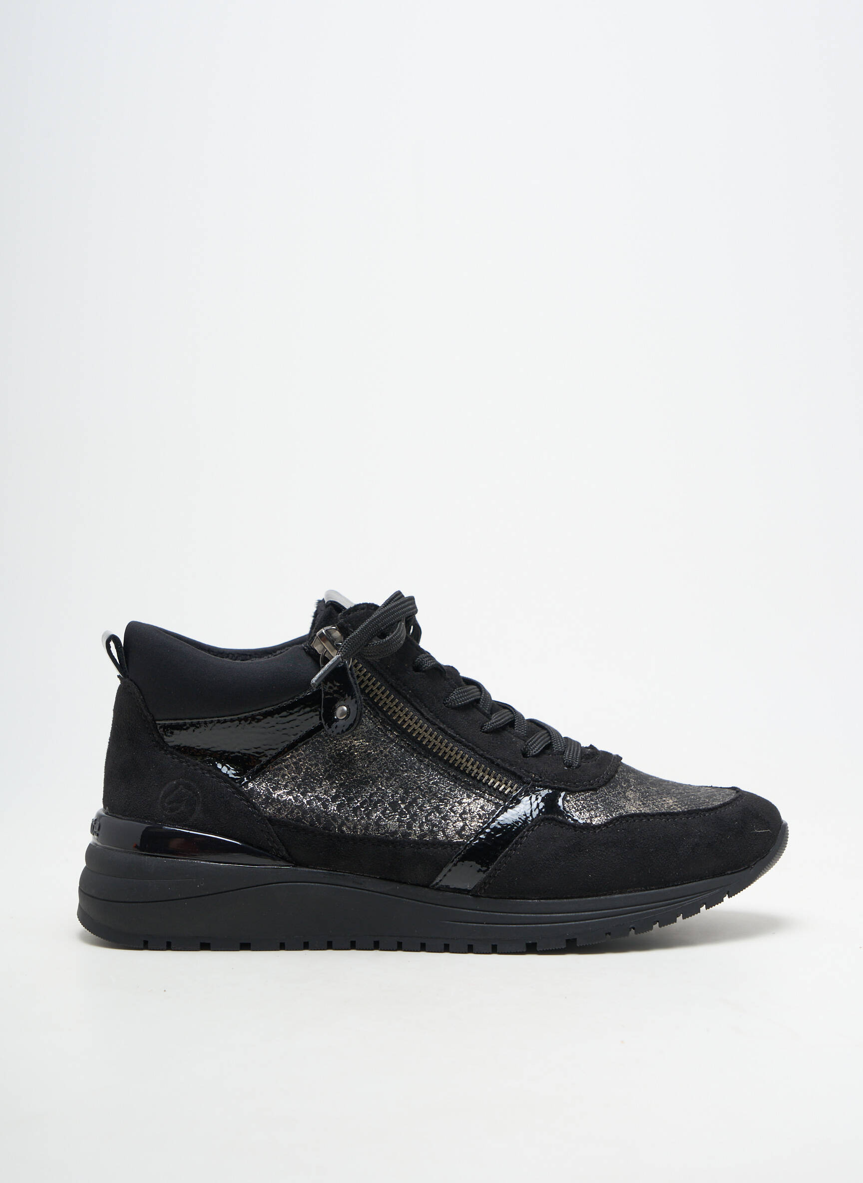 Adidași vârf rotund toc de 4 la 6 cm negru REMONTE femeie