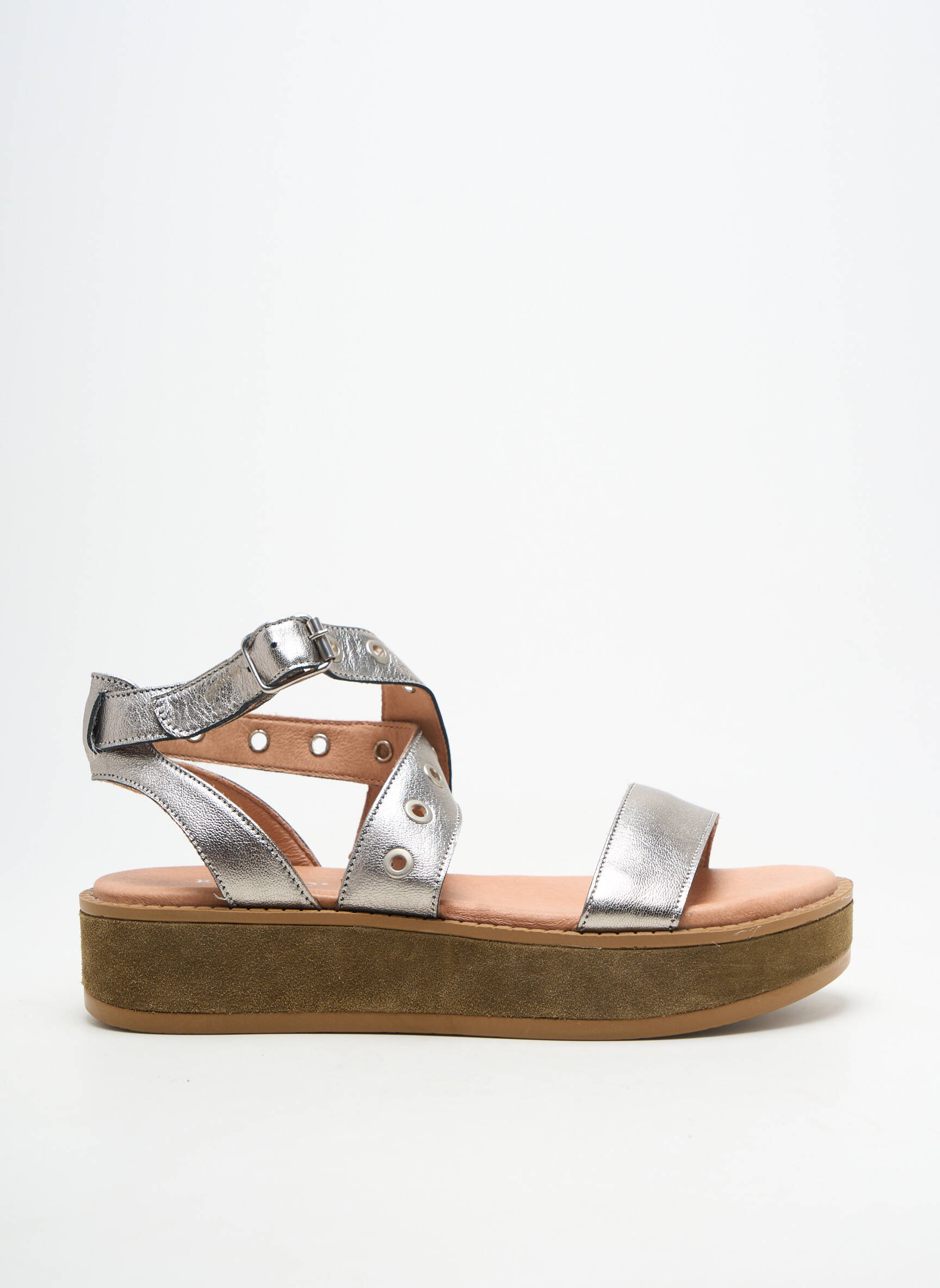 Sandale/pantofi decupați material neted toc de 4 la 6 cm argintiu REGARD femeie
