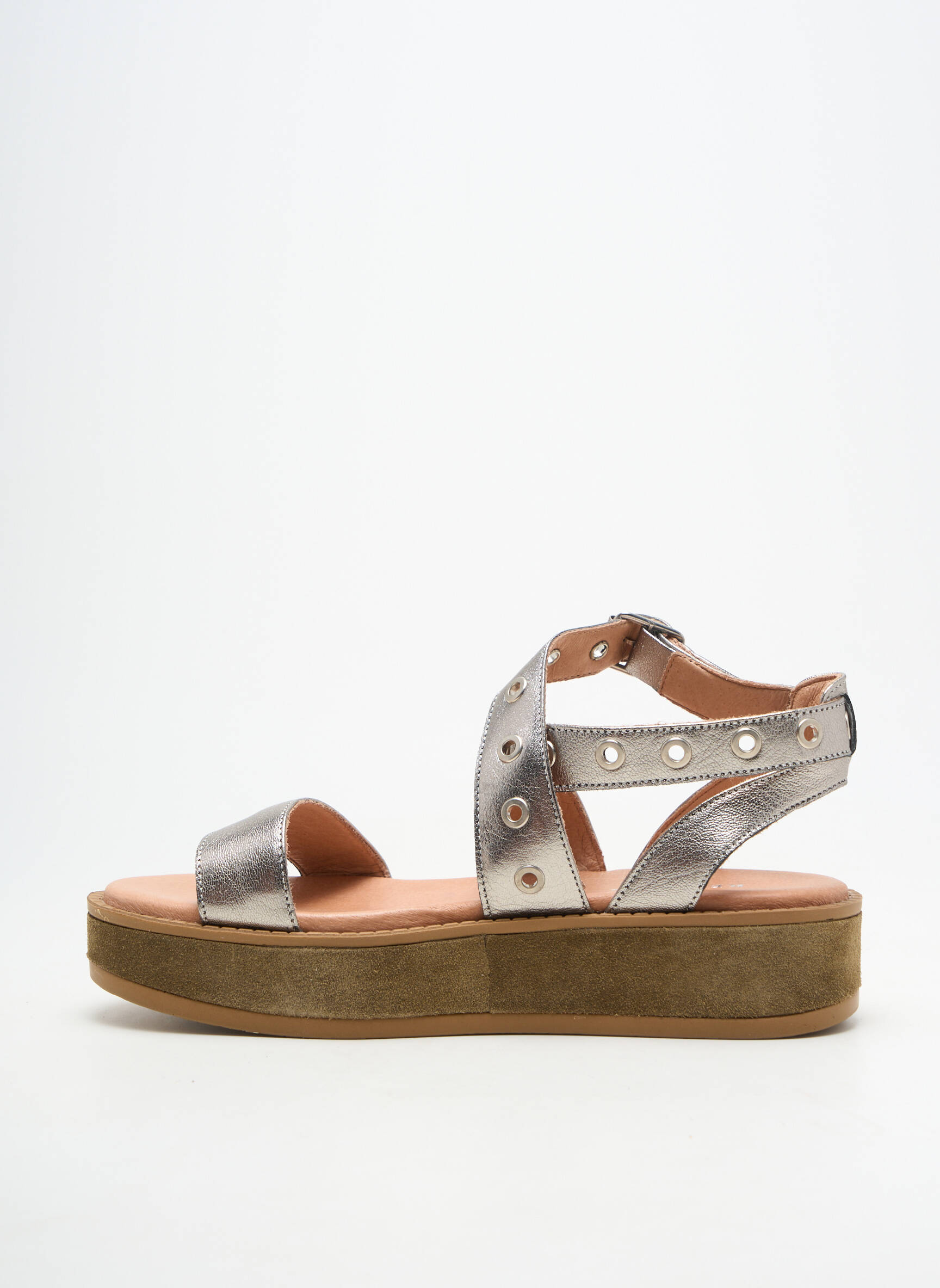 Sandale/pantofi decupați material neted toc de 4 la 6 cm argintiu REGARD femeie