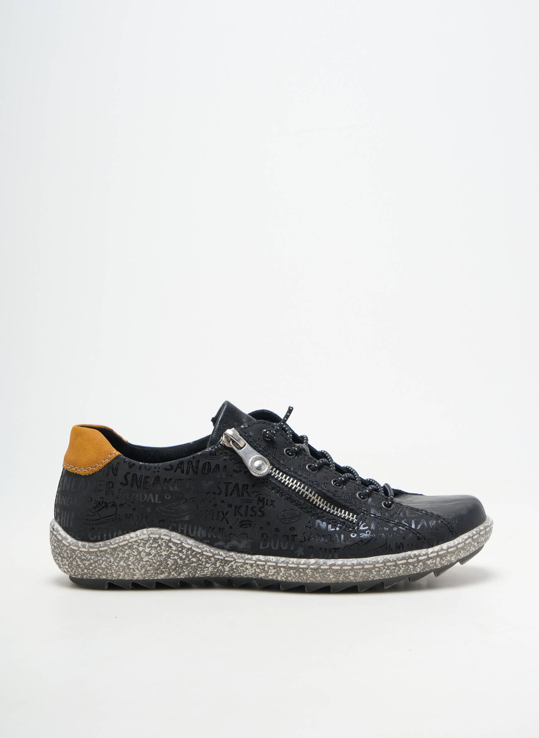 Adidași material neted toc plat până la 3 cm negru RIEKER femeie