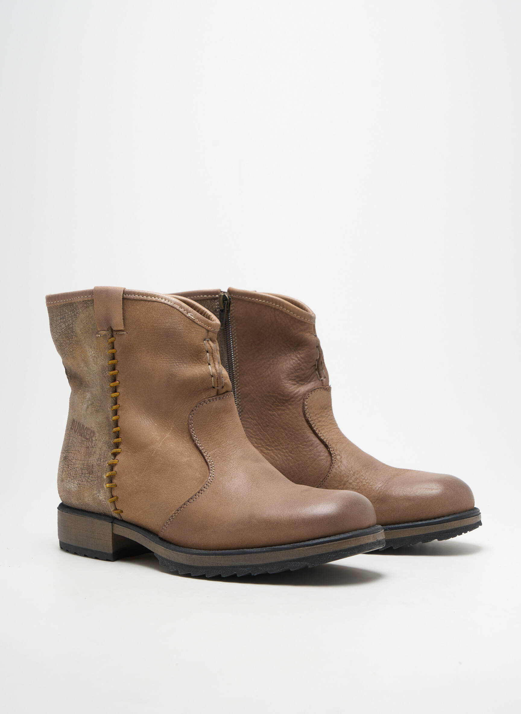 Botine/ghete material neted toc plat până la 3 cm maro BUNKER femeie