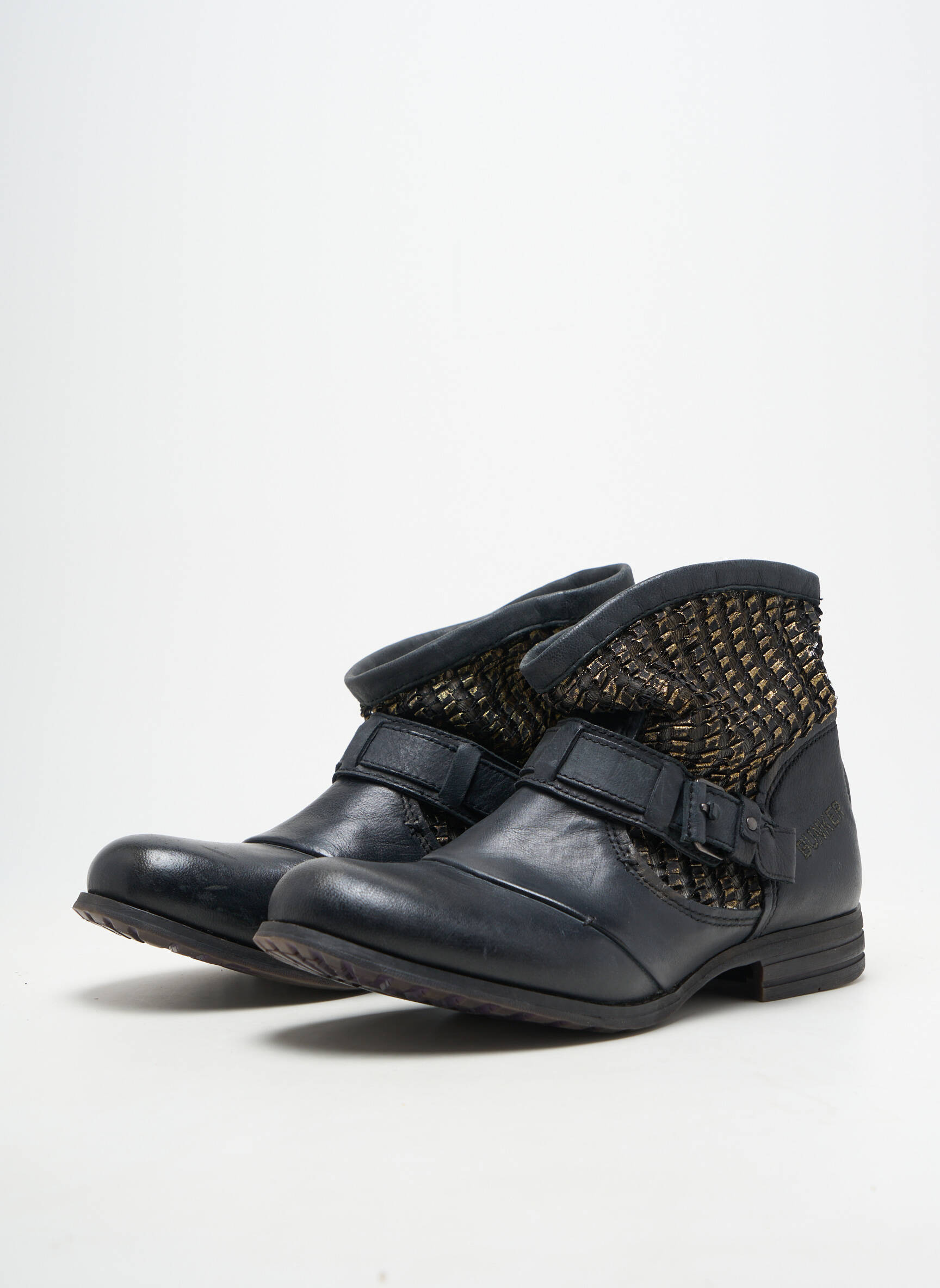Botine/ghete material neted toc plat până la 3 cm negru BUNKER femeie