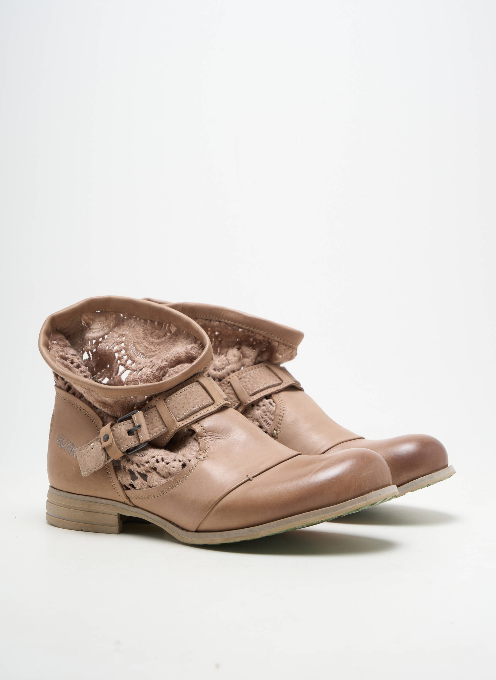 Botine/ghete material neted toc plat până la 3 cm bej BUNKER femeie