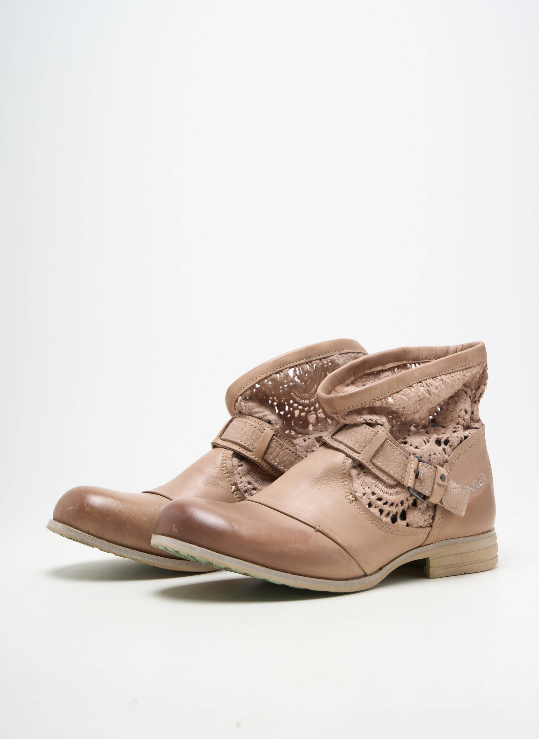 Botine/ghete material neted toc plat până la 3 cm bej BUNKER femeie