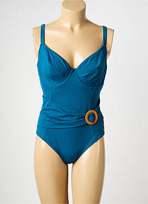 Costum de baie dintr-o singură piesă efect material satinat sutien cupe întregi cu decolteu înalt verde SANS COMPLEXE femeie