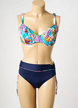 Costum de baie din două piese elasticitate sutien balconet cu decolteu înalt albastru MISS CARAÏBES femeie