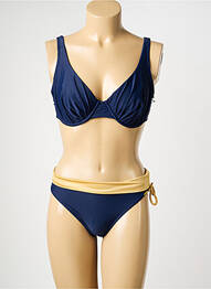 Costum de baie din două piese elasticitate sutien balconet cu decolteu înalt albastru MISS CARAÏBES femeie