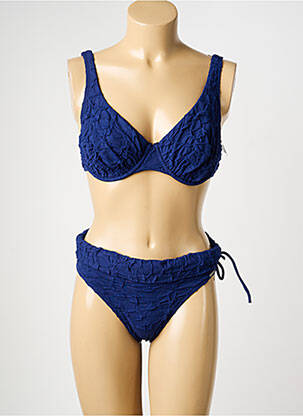 Costum de baie din două piese elasticitate sutien balconet cu decolteu înalt albastru MISS CARAÏBES femeie