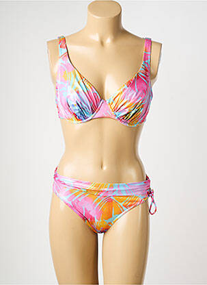 Costum de baie din două piese elasticitate sutien balconet cu decolteu înalt roz MISS CARAÏBES femeie
