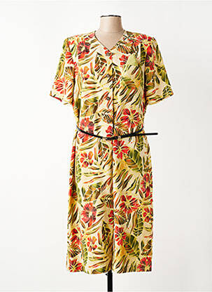 Rochie midi imprimeu floral mâneci scurte galben FRANCE RIVOIRE femeie