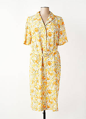 Rochie midi imprimeu floral mâneci scurte galben CHARLES LORENS femeie