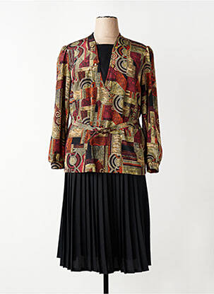 Rochie midi imprimeu fantezie mâneci lungi negru FRANCE RIVOIRE femeie