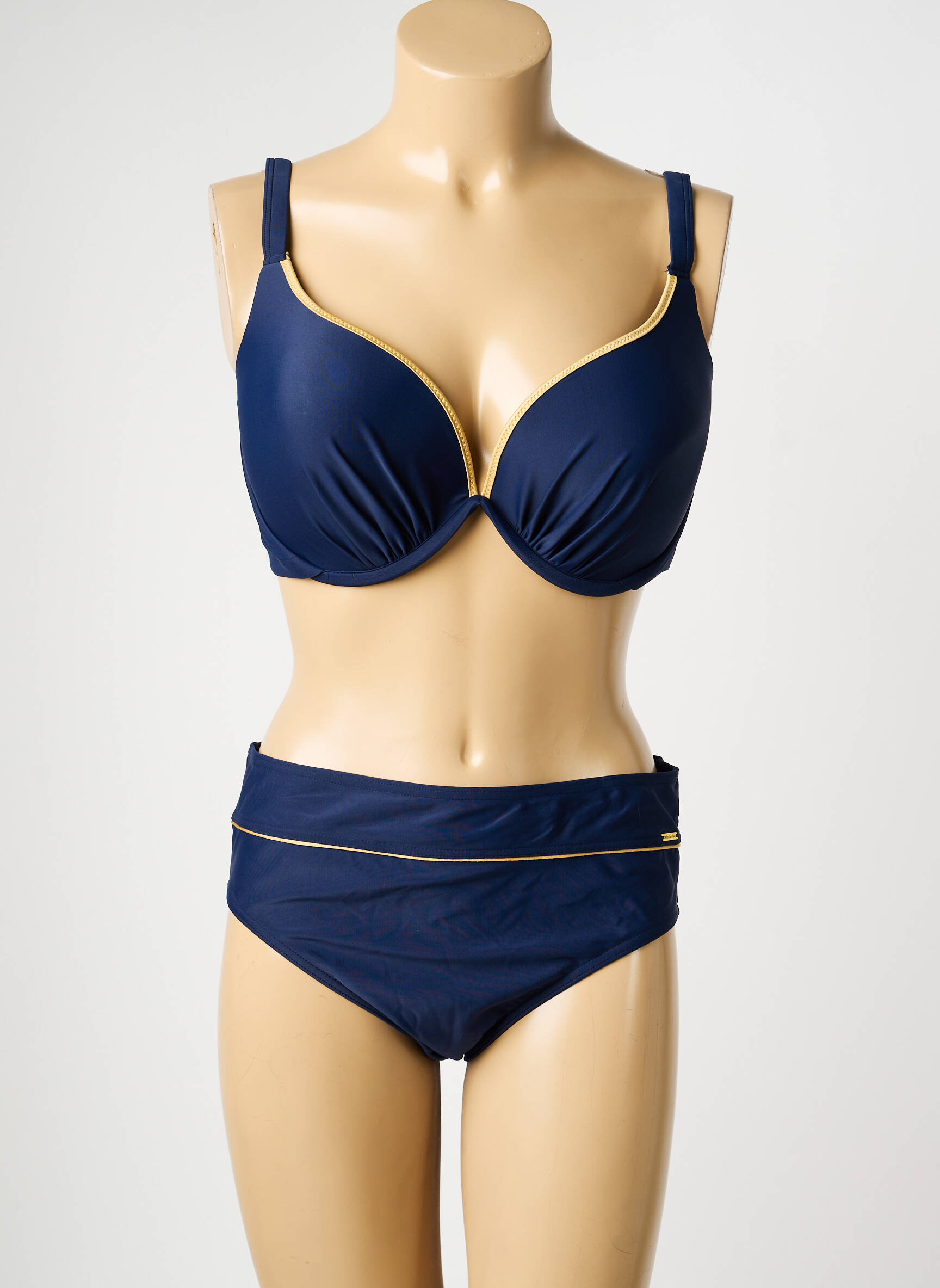 Costum de baie din două piese cu armatură sutien cupe întregi cu decolteu înalt albastru MISS CARAÏBES femeie