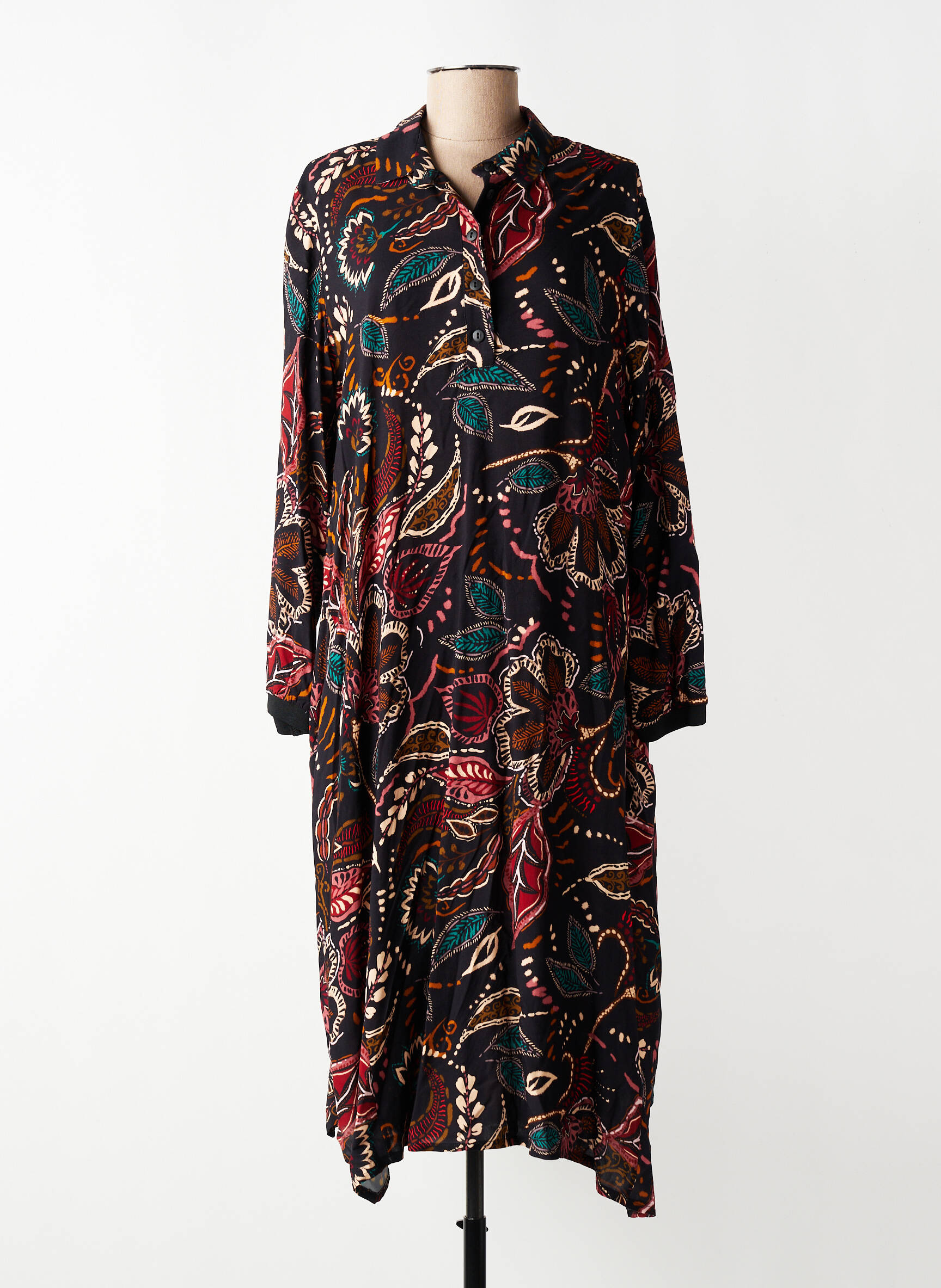 Rochie midi imprimeu floral mâneci lungi negru FRANCK ANNA femeie