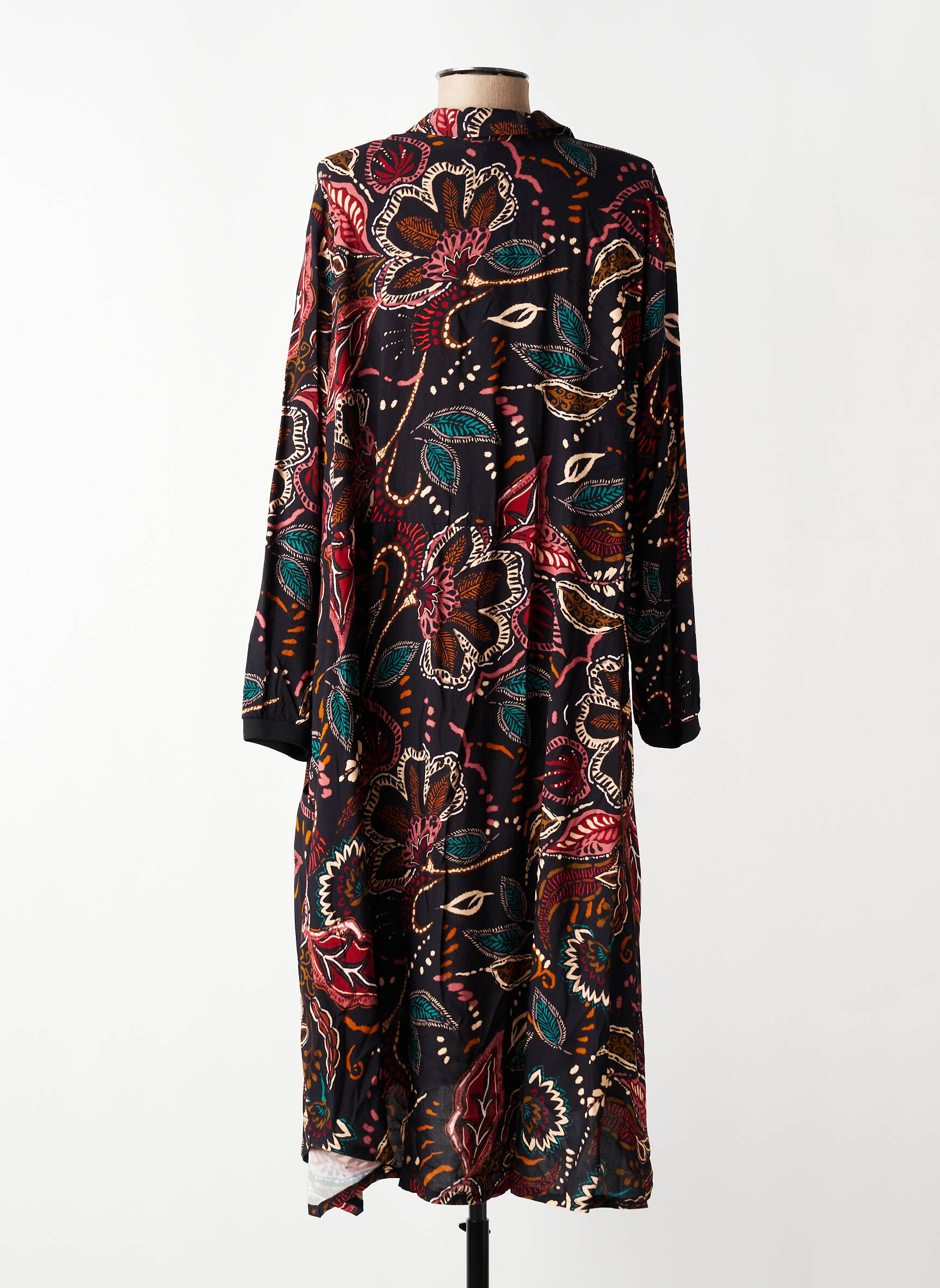 Rochie midi imprimeu floral mâneci lungi negru FRANCK ANNA femeie