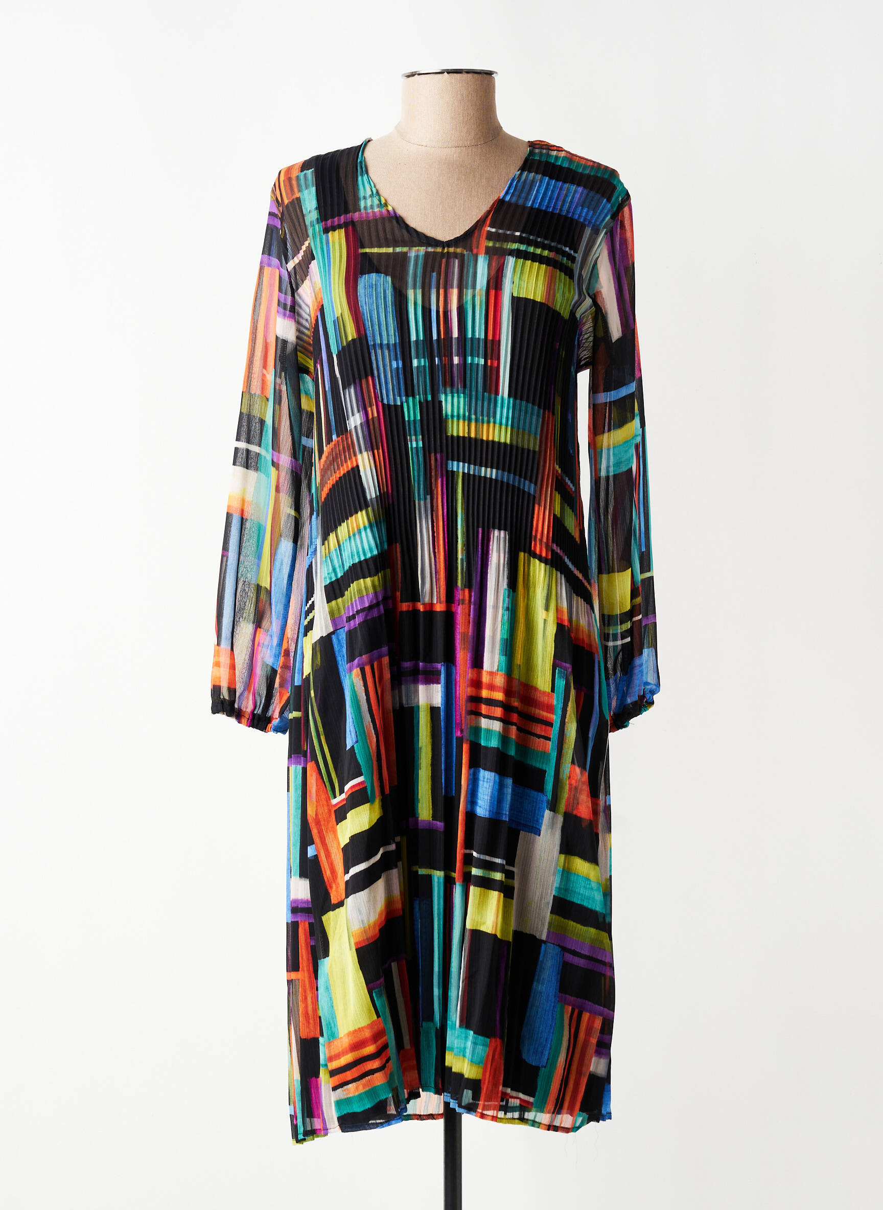 Rochie midi croială fluidă mâneci lungi negru FRANCK ANNA femeie