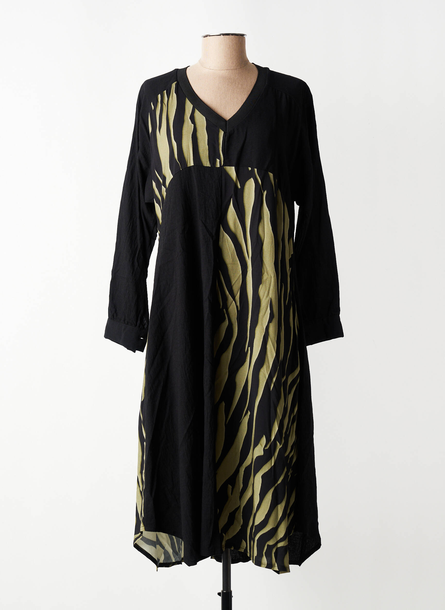 Rochie midi țesătură crep mâneci lungi negru FRANCK ANNA femeie