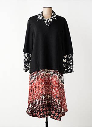 Rochie midi imprimeu fantezie mâneci lungi negru FRANCK ANNA femeie