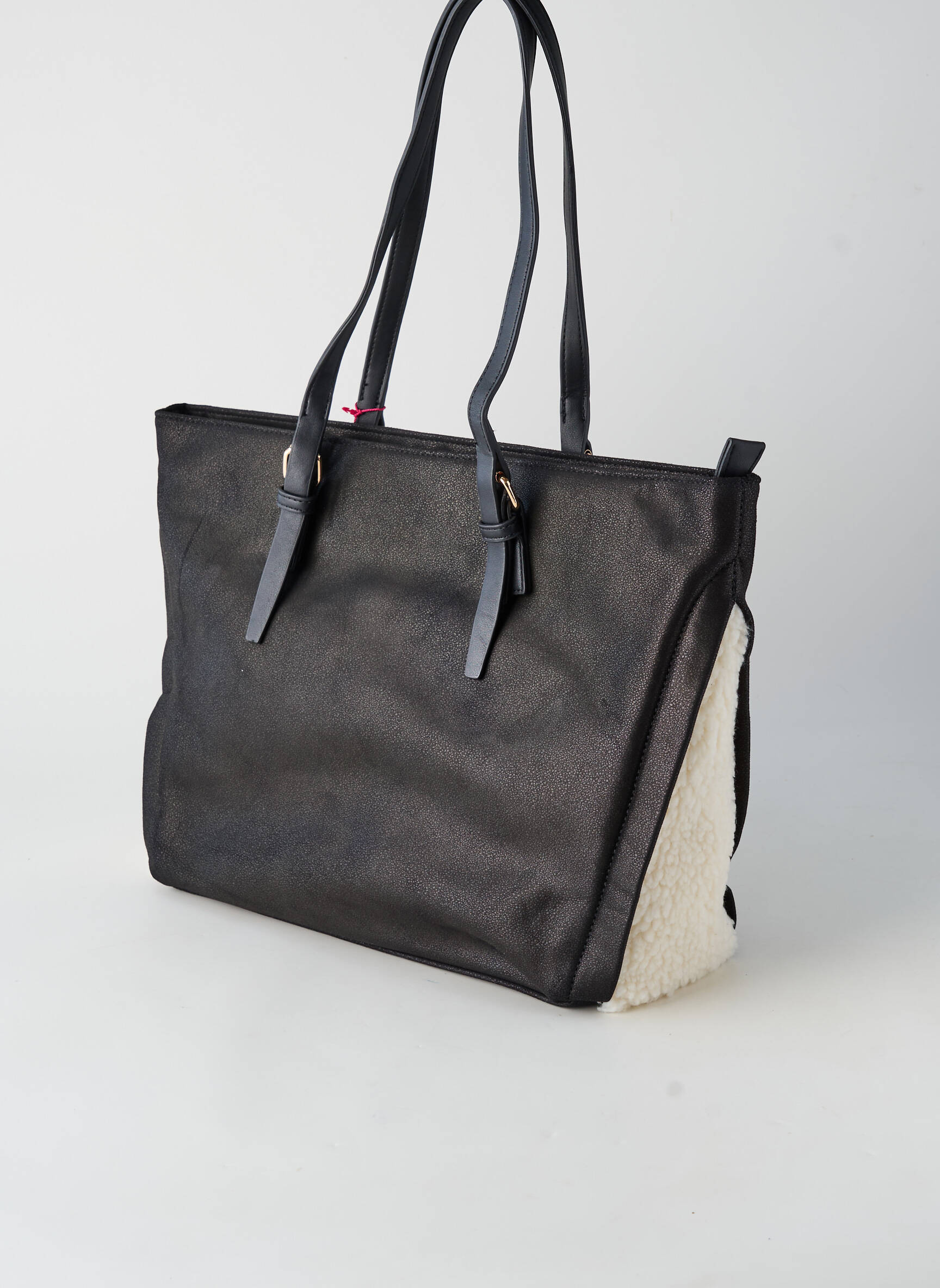 Geantă închidere cu fermoar formă de geantă shopper negru FUCHSIA femeie