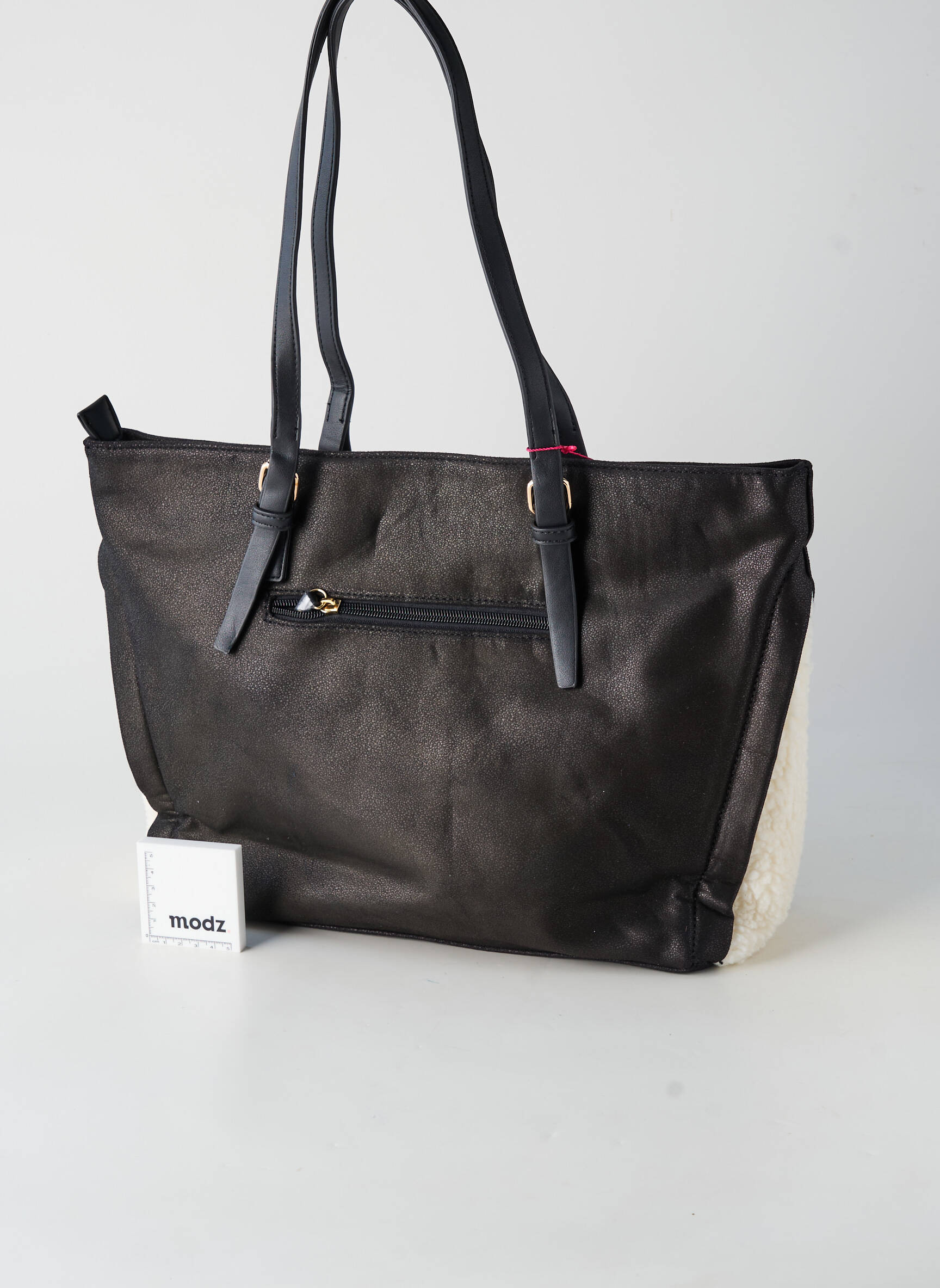 Geantă închidere cu fermoar formă de geantă shopper negru FUCHSIA femeie