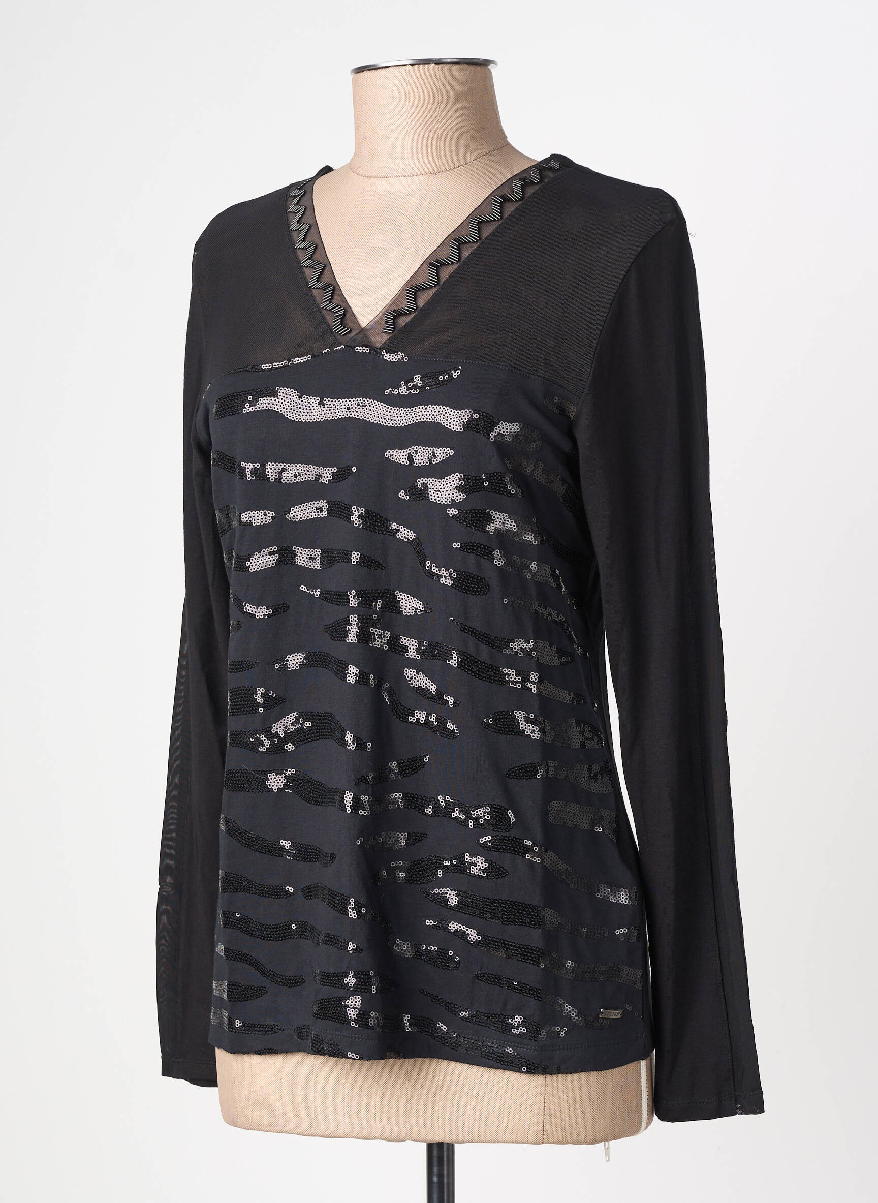 Tricou mâneci lungi mâneci lungi negru FELINO femeie