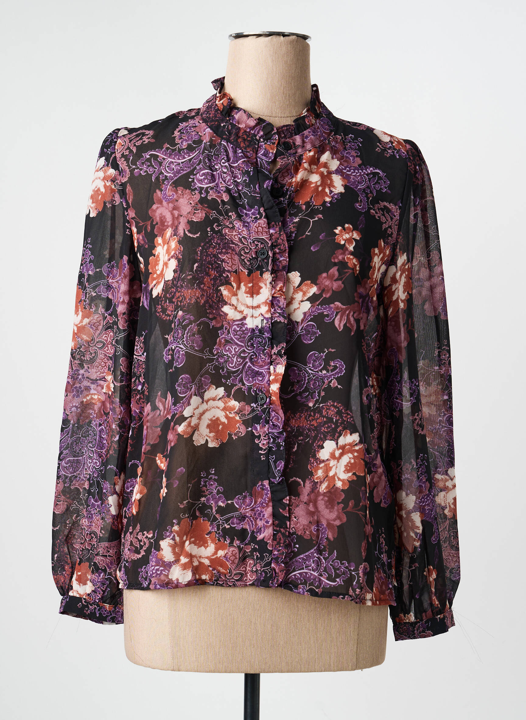 Cămașă imprimeu floral mâneci lungi negru PEACE N'LOVE femeie
