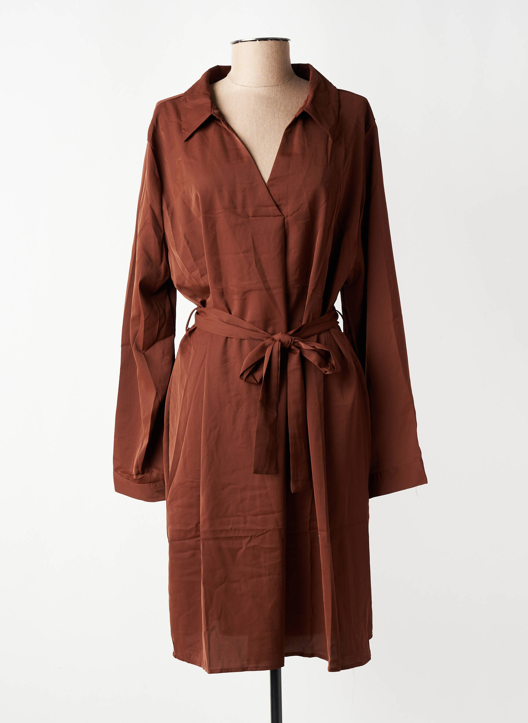 Rochie midi țesătură crep mâneci lungi maro NOUGAT femeie
