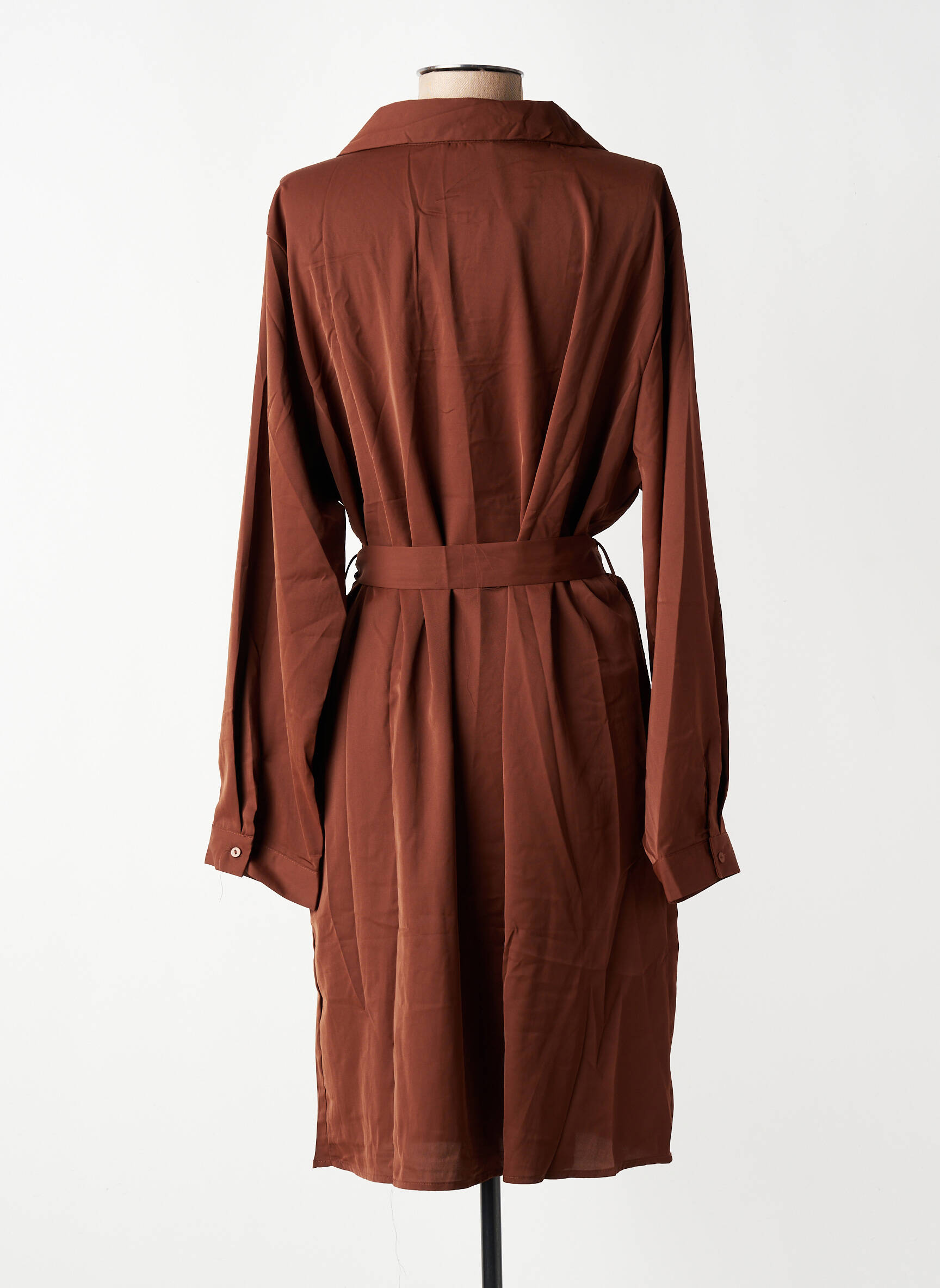 Rochie midi țesătură crep mâneci lungi maro NOUGAT femeie