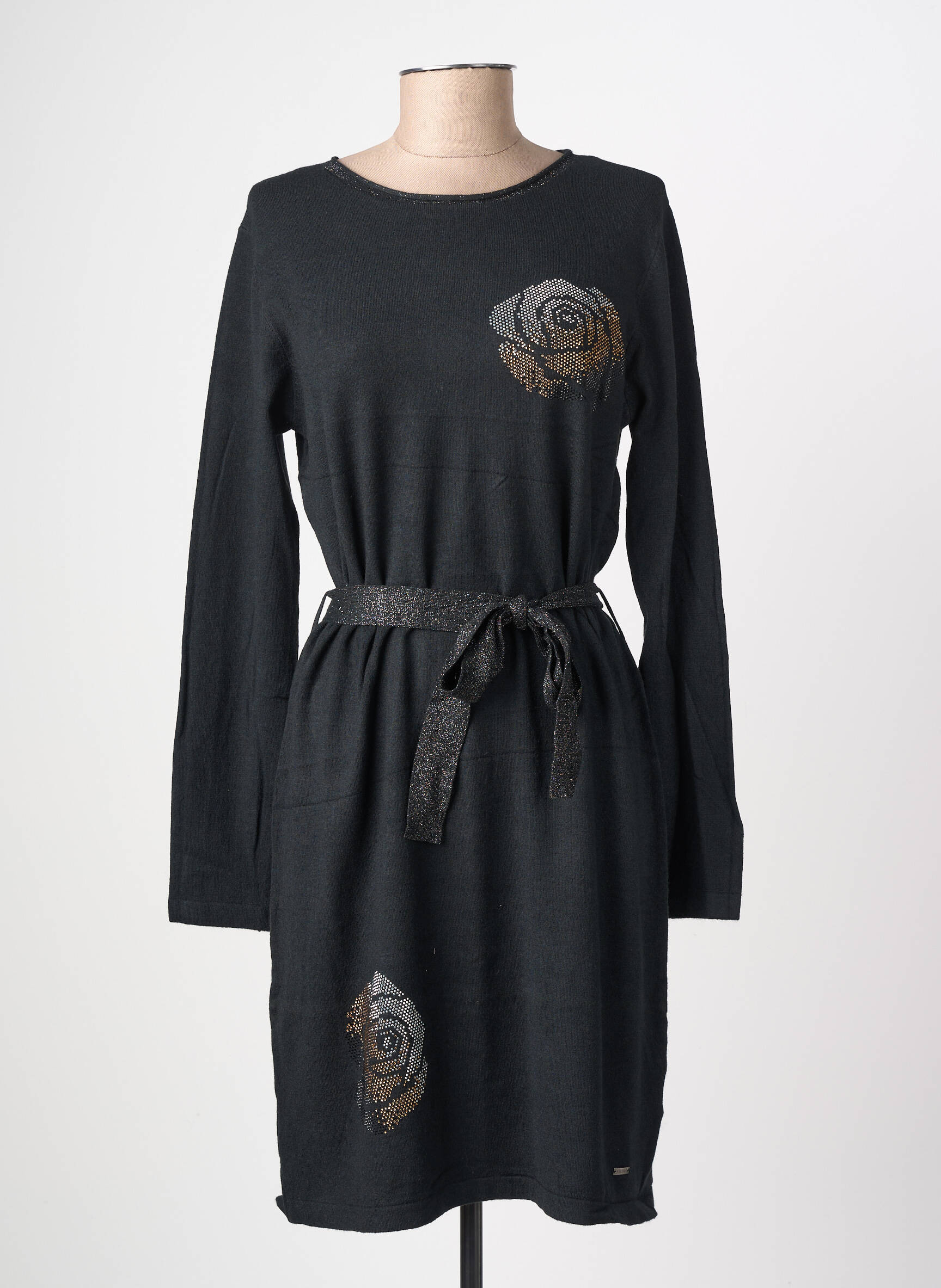 Rochie pulover croială cambrată mâneci lungi negru FELINO femeie