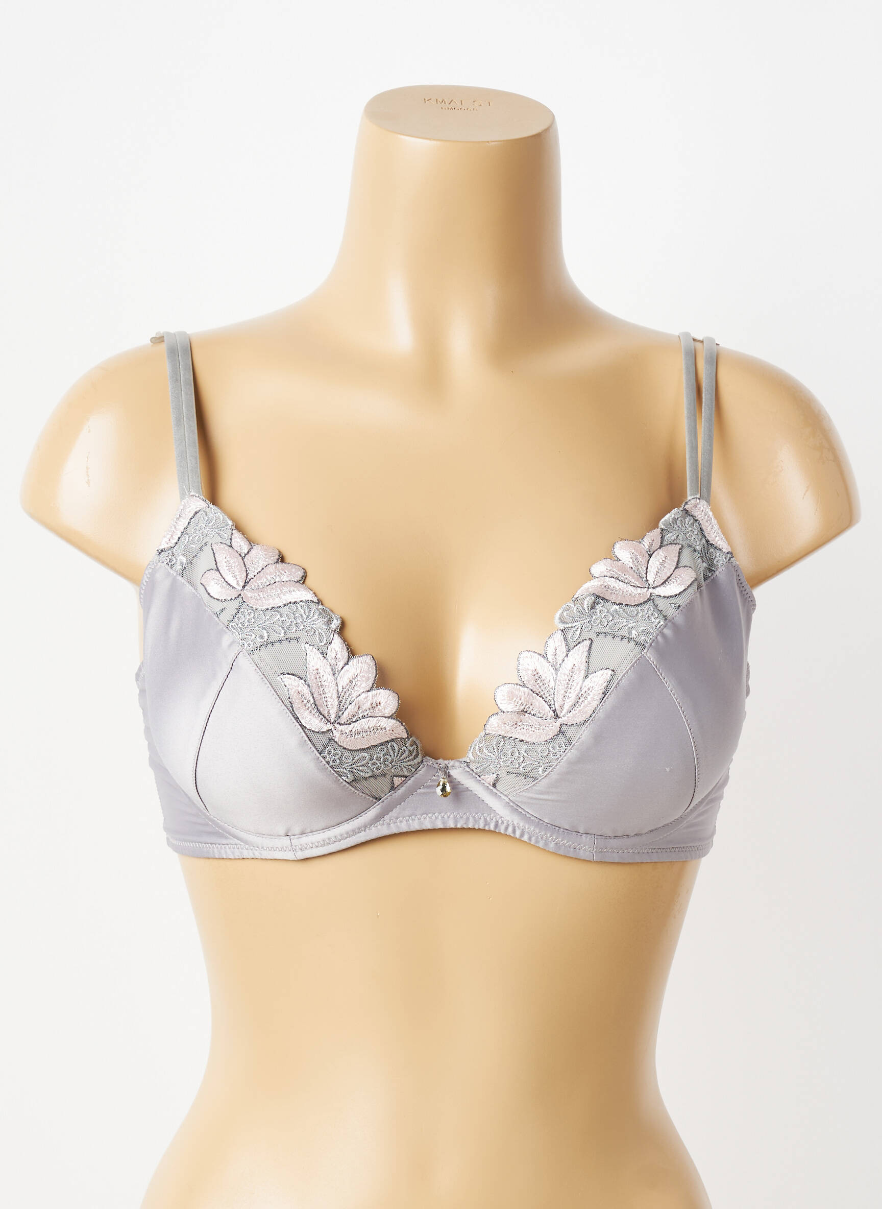 Sutien efect material satinat top sutien push-up gri SECRET D'EVA femeie