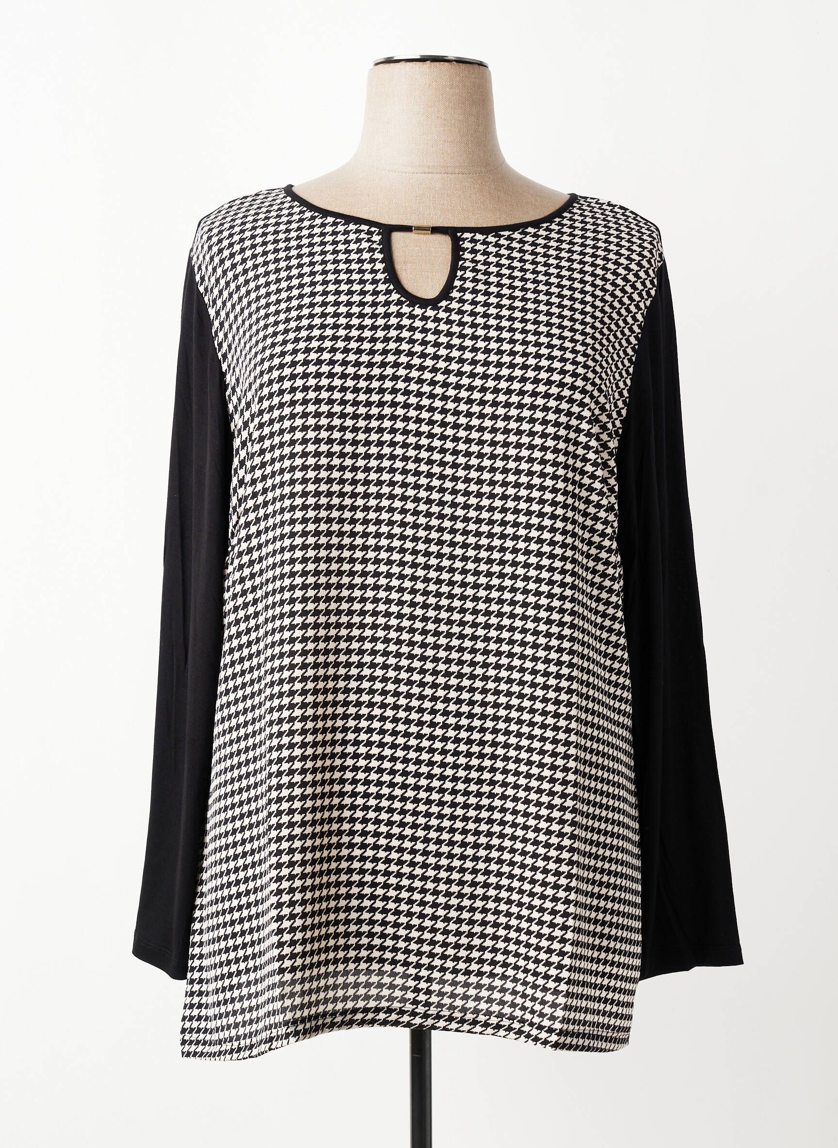 Top țesătură crep mâneci lungi negru QUATRE VINGT JOURS femeie