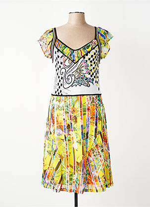 Rochie midi imprimeu floral mâneci scurte galben EVALINKA femeie