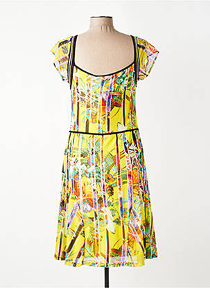 Rochie midi imprimeu floral mâneci scurte galben EVALINKA femeie