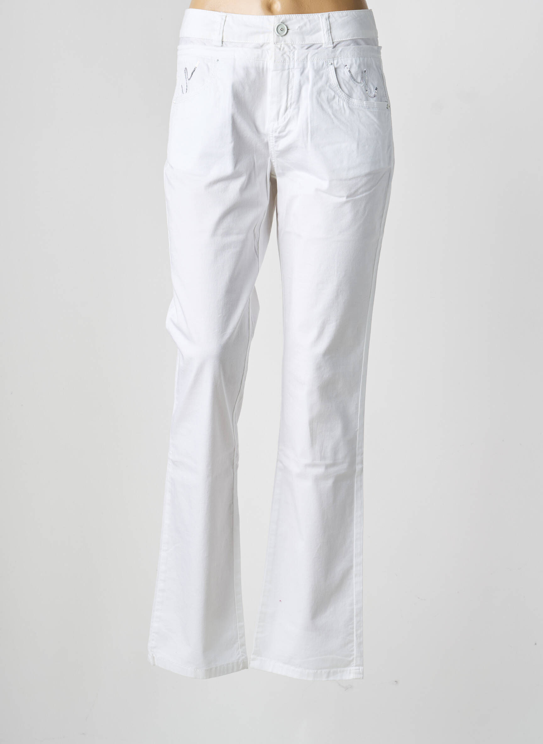 Pantalon slim țesătură poplin mărime normală alb FRED SABATIER femeie