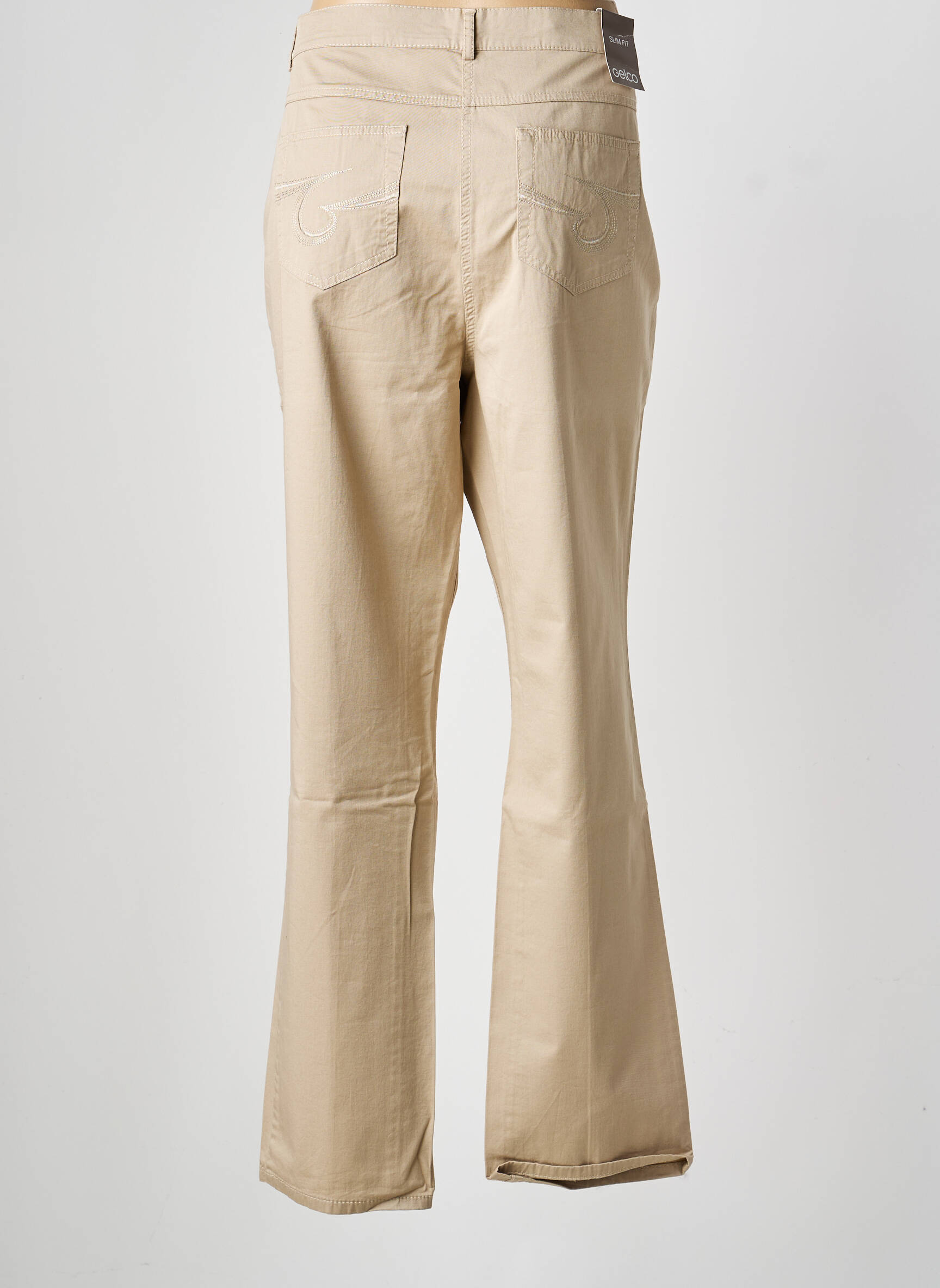 Pantalon drept țesătură poplin mărime normală bej GELCO femeie