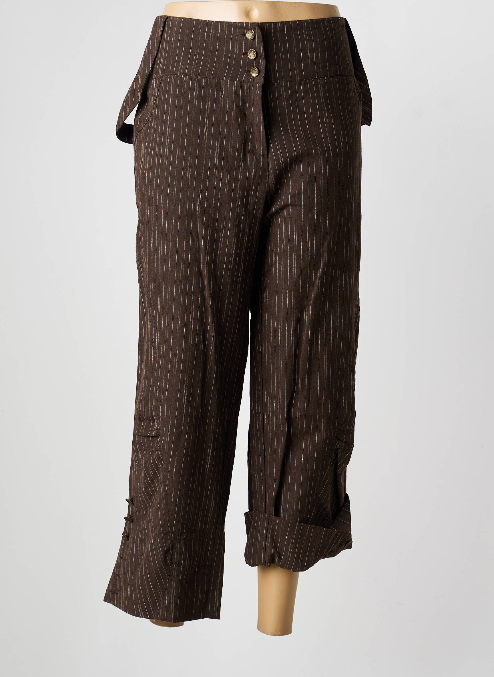 Pantalon 7/8 talie cu cleme mărime normală maro TERRAMODA femeie