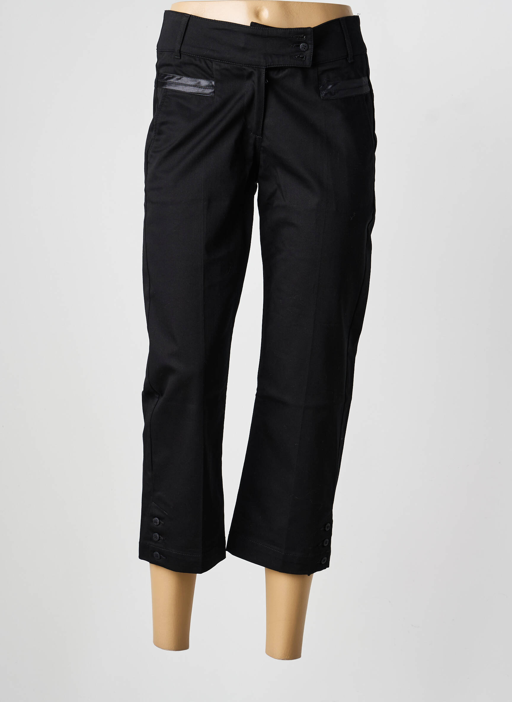 Pantalon trei sferturi țesătură poplin mărime normală negru JOST femeie