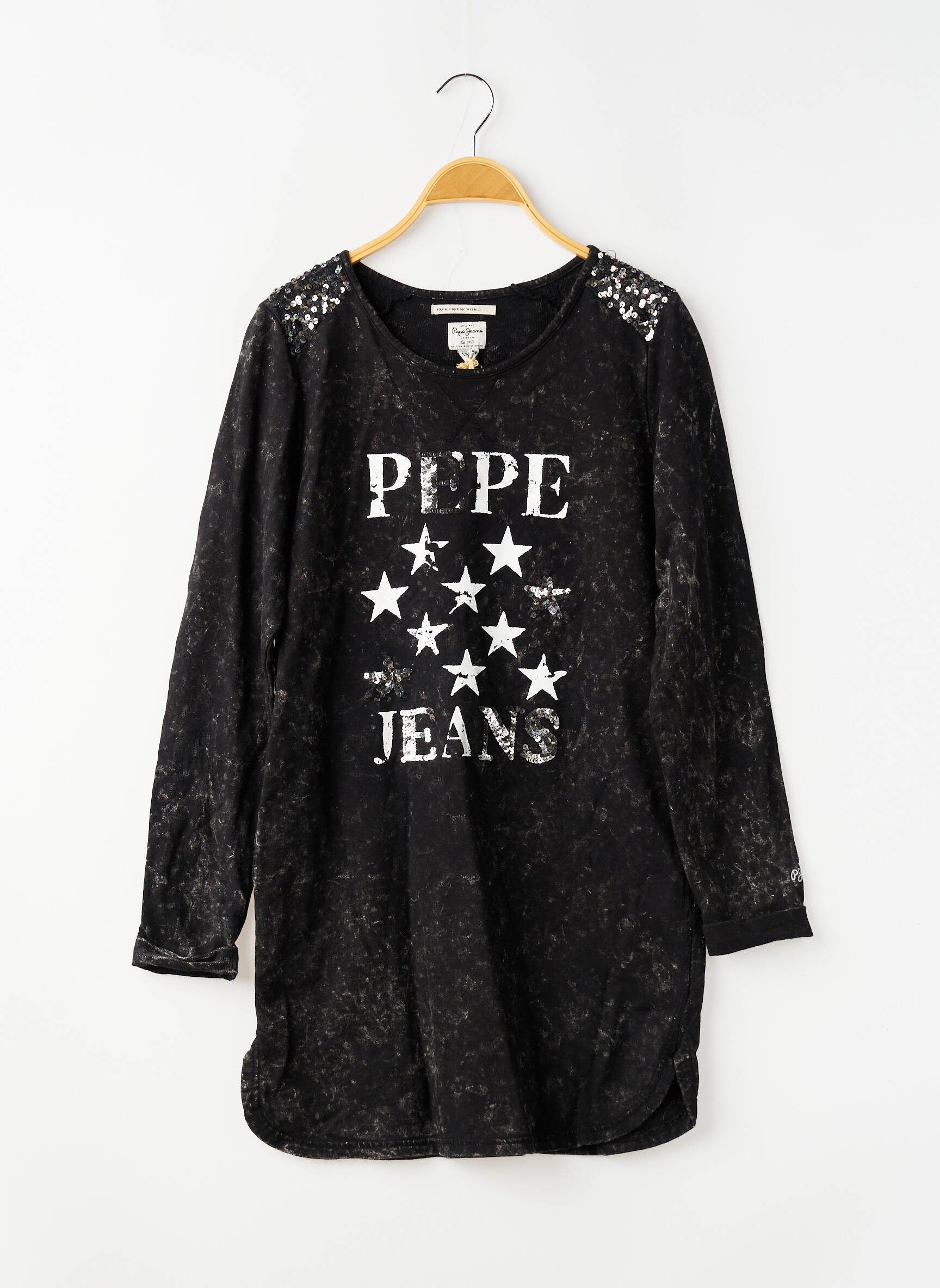Rochie midi guler rotund mâneci lungi negru PEPE JEANS fată
