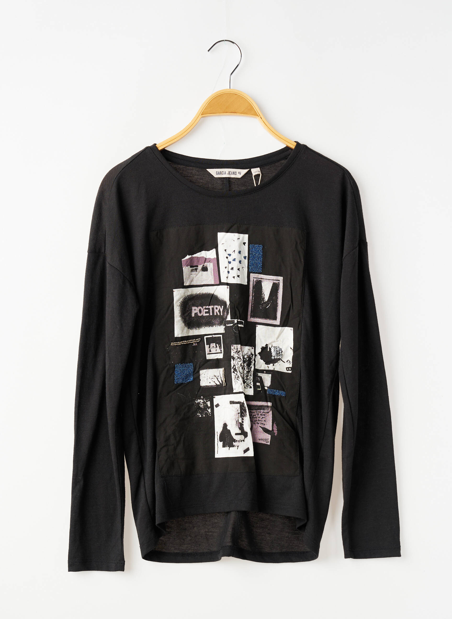 Tricou croială cambrată mâneci lungi negru GARCIA fată