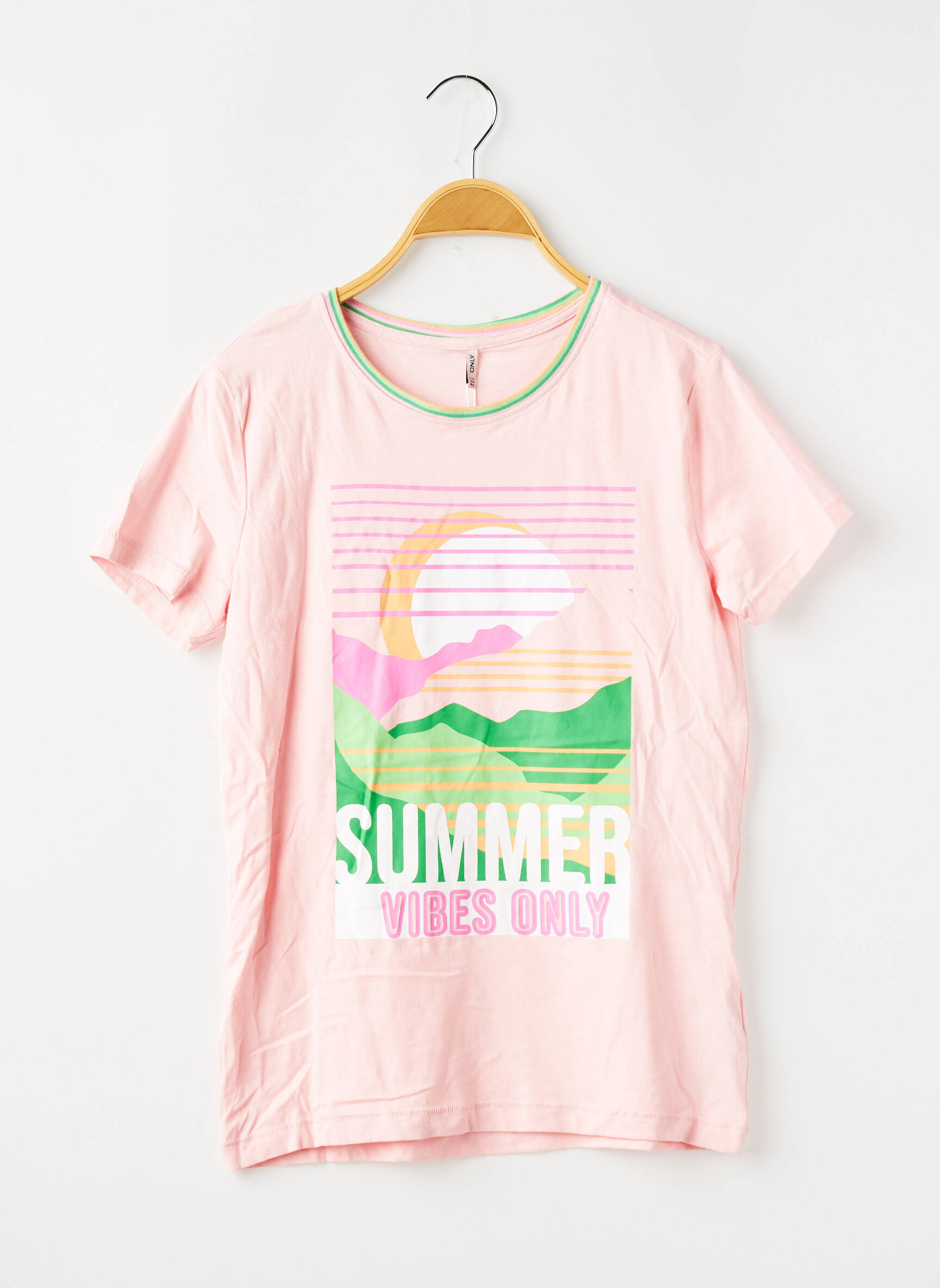 Tricou croială cambrată mâneci lungi roz ONLY fată