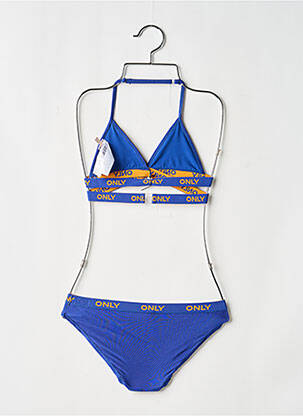 Costum de baie din două piese efect material satinat albastru ONLY fată