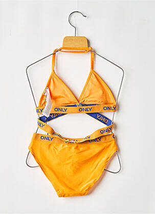 Costum de baie din două piese efect material satinat portocalie ONLY fată